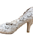 Satynowe koronkowe buty ślubne z kryształkami na szpilce buty ślubne ręcznie robione