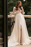 Sprzedaż Nasuwki złudzenia Połowy pleców Przodu Split Sukienka ślubne