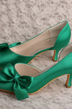 Satynowe buty ślubne motylkowe boczne wydrążone szpilki zielone buty druhny