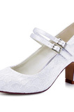 Białe koronkowe buty ślubne na grubym obcasie z okrągłym noskiem szpilki buty ślubne druhna