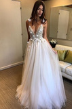 Bez pleców Chybienia Ramiączkach Aplikacje Naturalny talia Sukienka ślubne