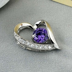 Purpurowy Srebrny W kształcie serca Krystalicznie diament Biżuteria Naszyjnik Kobiet