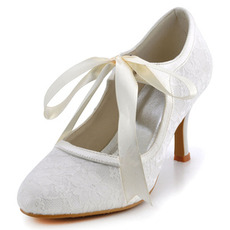 Białe koronkowe buty ślubne plus size szpilki dla druhen
