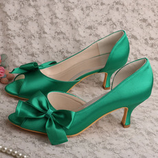 Satynowe buty ślubne motylkowe boczne wydrążone szpilki zielone buty druhny