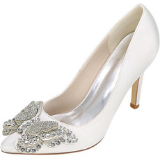 Rhinestone satynowe buty ślubne białe buty ślubne kokarda buty ślubne