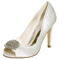 Sandały sztyletowe wodoodporne rhinestone satynowe panny młodej wesele modne buty