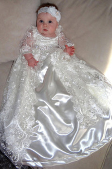 Długi Elegancki Klejnot Koronki Girlanda Zimowe Sukienka do chrztu