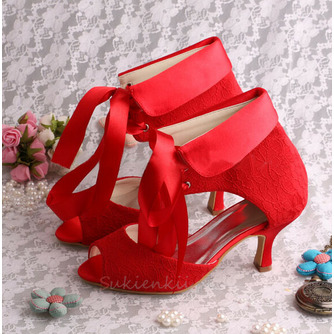 Czerwone botki damskie modne szpilki ślubne koronkowe buty ślubne - Strona 5