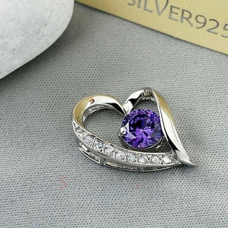 Purpurowy Srebrny W kształcie serca Krystalicznie diament Biżuteria Naszyjnik Kobiet - Strona 1