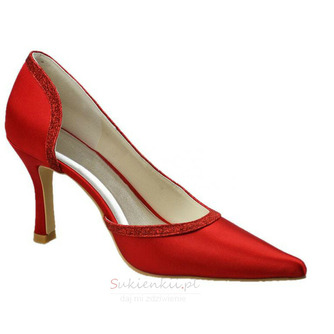 Szpiczaste czerwone szpilki ślubne na wysokim obcasie satynowe buty na bankiet - Strona 3