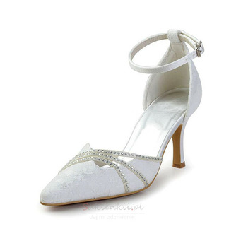 Białe koronkowe buty ślubne buty ślubne z kryształkami damskie szpilki buty dla druhen - Strona 1