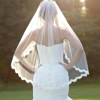 Jednowarstwowy welon do rzęs koronkowy welon ślubny z grzebieniem krótki koronkowy welon - Strona 1