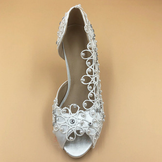 Satynowe koronkowe buty ślubne z kryształkami na szpilce buty ślubne ręcznie robione - Strona 2