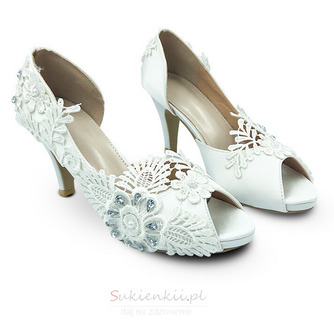 Satynowe buty ślubne w dużym rozmiarze koronkowe szpilki w kwiaty buty ślubne druhna - Strona 2