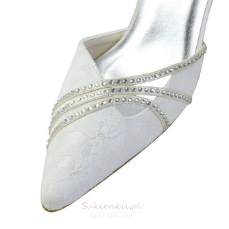 Białe koronkowe buty ślubne buty ślubne z kryształkami damskie szpilki buty dla druhen - Strona 3
