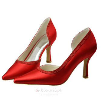 Szpiczaste czerwone szpilki ślubne na wysokim obcasie satynowe buty na bankiet - Strona 1