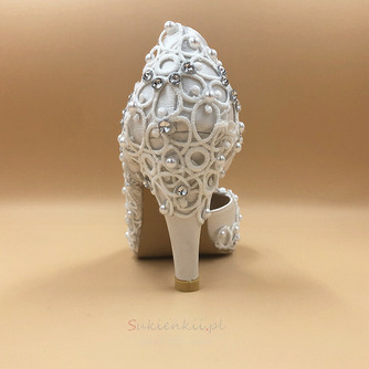 Satynowe koronkowe buty ślubne z kryształkami na szpilce buty ślubne ręcznie robione - Strona 5
