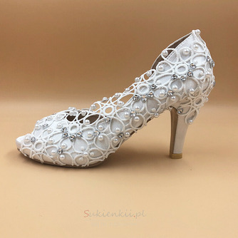 Satynowe koronkowe buty ślubne z kryształkami na szpilce buty ślubne ręcznie robione - Strona 4