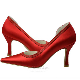 Szpiczaste czerwone szpilki ślubne na wysokim obcasie satynowe buty na bankiet - Strona 4