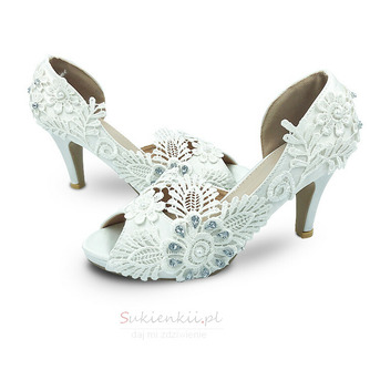 Satynowe buty ślubne w dużym rozmiarze koronkowe szpilki w kwiaty buty ślubne druhna - Strona 1