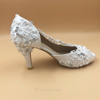 Satynowe koronkowe buty ślubne z kryształkami na szpilce buty ślubne ręcznie robione - Strona 3