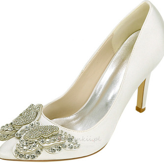 Rhinestone satynowe buty ślubne białe buty ślubne kokarda buty ślubne - Strona 2