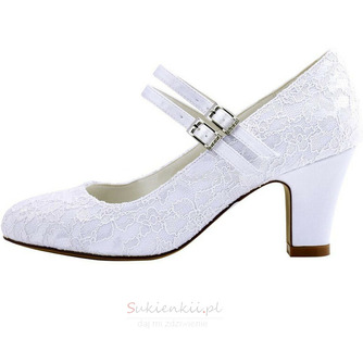 Białe koronkowe buty ślubne na grubym obcasie z okrągłym noskiem szpilki buty ślubne druhna - Strona 3