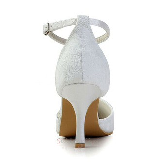 Białe koronkowe buty ślubne buty ślubne z kryształkami damskie szpilki buty dla druhen - Strona 4