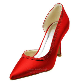 Szpiczaste czerwone szpilki ślubne na wysokim obcasie satynowe buty na bankiet - Strona 2