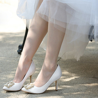Perłowe szpiczaste buty ślubne na wysokim obcasie białe satynowe buty ślubne - Strona 2