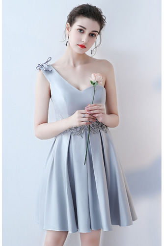 Sznurowane Linia A Glamour Średni Satyna Sukienka dla Druhen - Strona 9