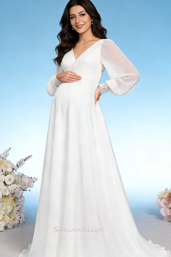 Długi rękaw Imperium talia Latem Elegancki Szyfon Sukienka ślubne - Strona 3