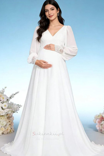 Długi rękaw Imperium talia Latem Elegancki Szyfon Sukienka ślubne - Strona 2
