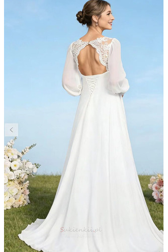 Długi rękaw Imperium talia Latem Elegancki Szyfon Sukienka ślubne - Strona 4