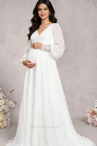 Długi rękaw Imperium talia Latem Elegancki Szyfon Sukienka ślubne - Strona 1